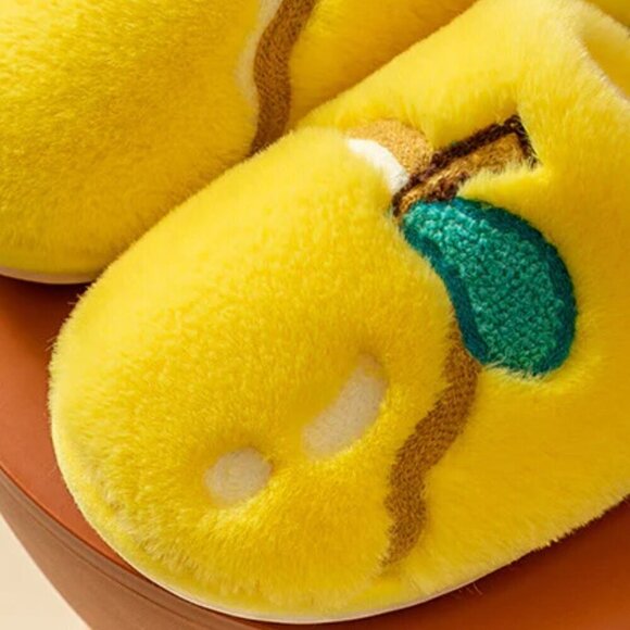 NWT Plush Pear Fruit Fuzzy Slippers - Picture 3 of 7